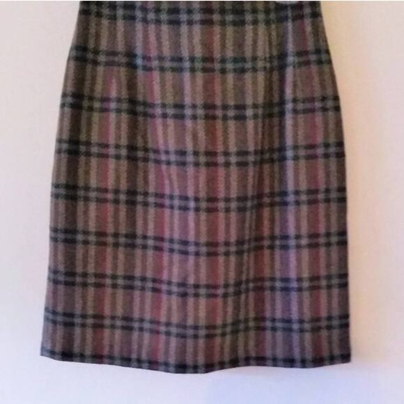 Adolfo Brown Multi Plaid Wool Straight Knee Length Skirt - Size 12 - Picture 4 of 10